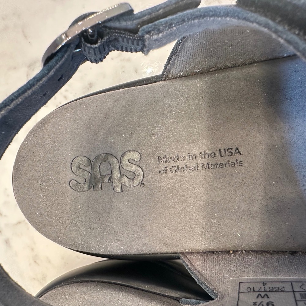 SAS Women's Nudu Heel Strap Sandal Sz 10W Suede Navy Blue Comfort Travel Support - Picture 8 of 11